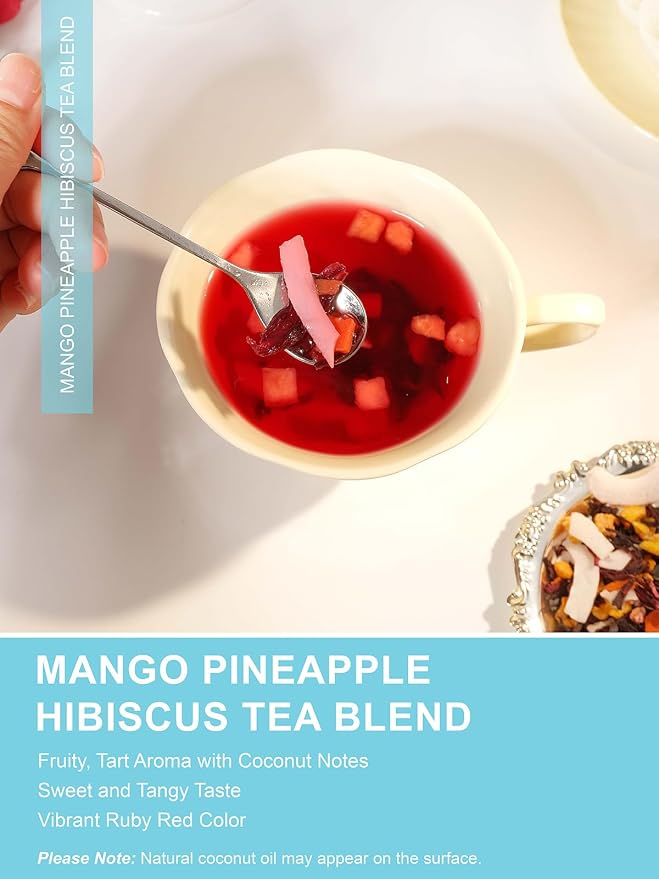 TeeLux Mango Pineapple Fruit Tea, Hibiscus Blend with Apple, Blueberry & Coconut, Sweet & Tarty Taste, Caffeine Free, Hot or Iced, 3.5 oz