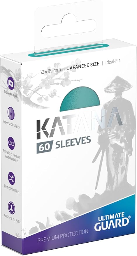 Ultimate Guard Katana Card Sleeves: 60 Japanese Size TCG Sleeves, 62 x 89mm, Turquoise Back, Tournament Sleeves, No PVC & Acid-Free, High Clarity