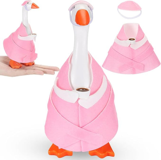 Soulchen 7" Desk Goose Tired Granny Mamma Robe Self Care Outfit Mini Desk Geese Cute Costume for Geese Figurine Desktop(Pink)