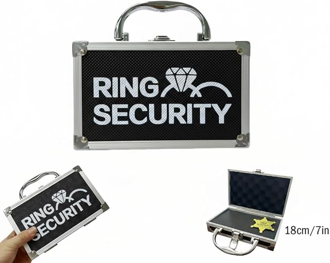 Ring Security Wedding Ring Bearer Case Adventure Set - 7.09" Box Suitcase with Metal Badge | Ideal for Bearer Gifts, Themed Parties & Spy Game Treasure Storage (Black)