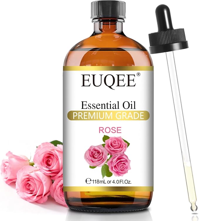EUQEE Rose Essential Oil 118mL Large Capacity Rose Oil Premium Essential Oil with Glass Dropper for Diffuser, Soap & Candle Making, Aromatherapy - 4Fl. Oz