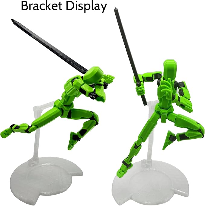 3D Printed Enlarge Body Size 8.1-inch Action Figure Dummy20, Full Body Mechanical Movable Toy, Multiple Accessories, Desk Decoration (Bracket, 3 HandsType, Weapons, Armour) (Green)