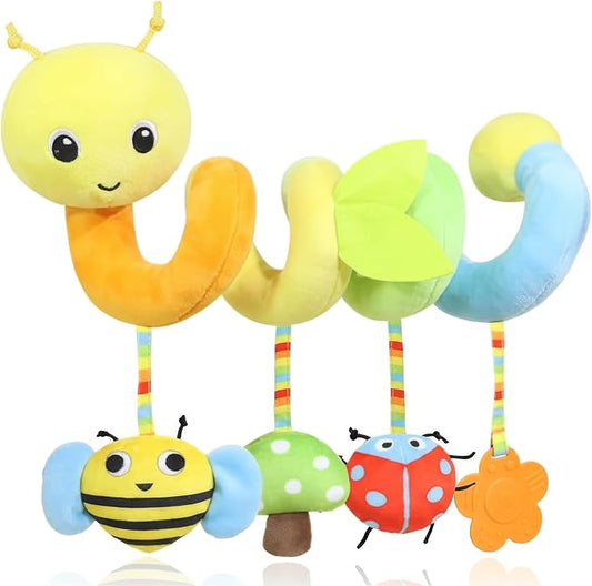 Car Seat Toys for Baby – Colorful Carseat Toys Hanging with Plush Teether & Rattles, Soft Sensory Car Seat Toy and Stroller Toys Set, Baby Car Seat Toy to Entertain and Soothe on The Go