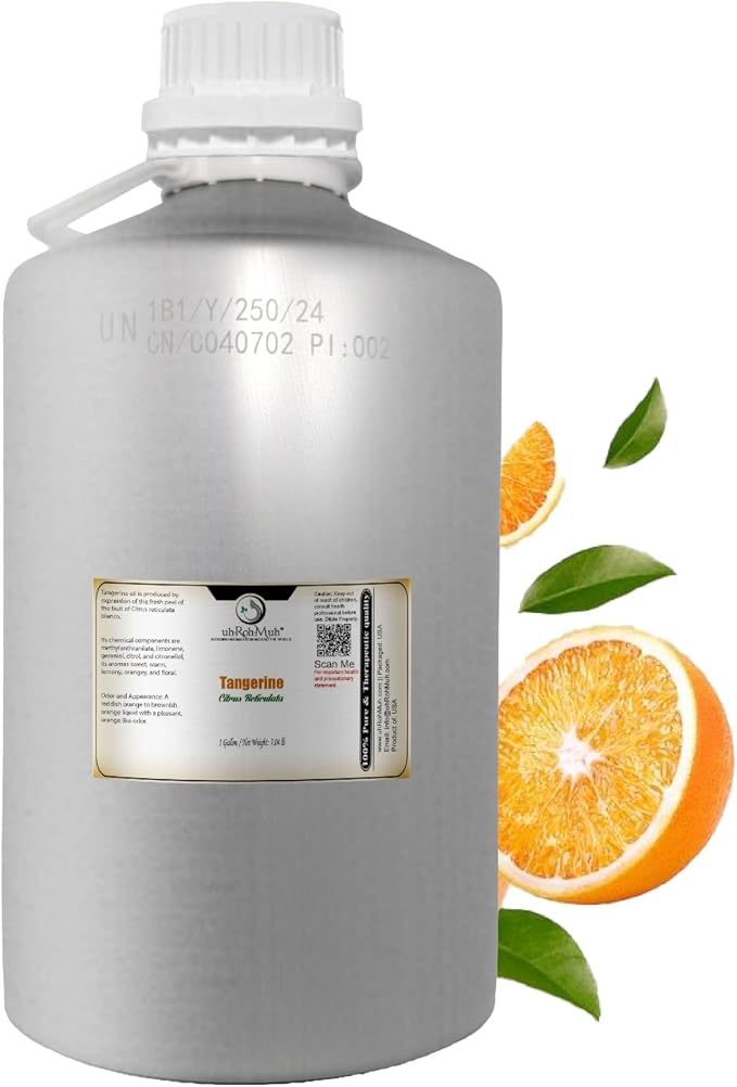 Tangerine Essential Oil, Citrus Reticulata, Cold Pressed Citrus Peel Oil, Sweet Citrus Aroma for Aromatherapy, Diffuser, Massage, Skin Care, Natural Fragrance Oil for Blends – Net Wt. 3.2 kg / 7.04 lb