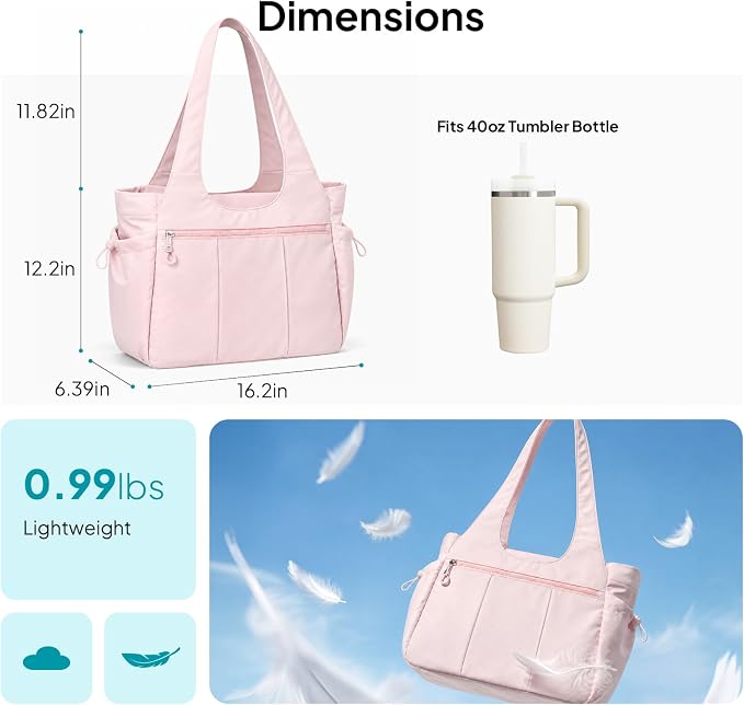 TOPEAST Foldable Tote Bag for Women with Yoga Mat Holder,Travel Tote Bag with Water Bottle Pocket,Lightweight Workout Gym Bag