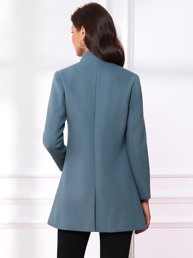 Allegra K Women's Winter Overcoat Mid-Long Stand Collar Single Breasted Coat Outerwear