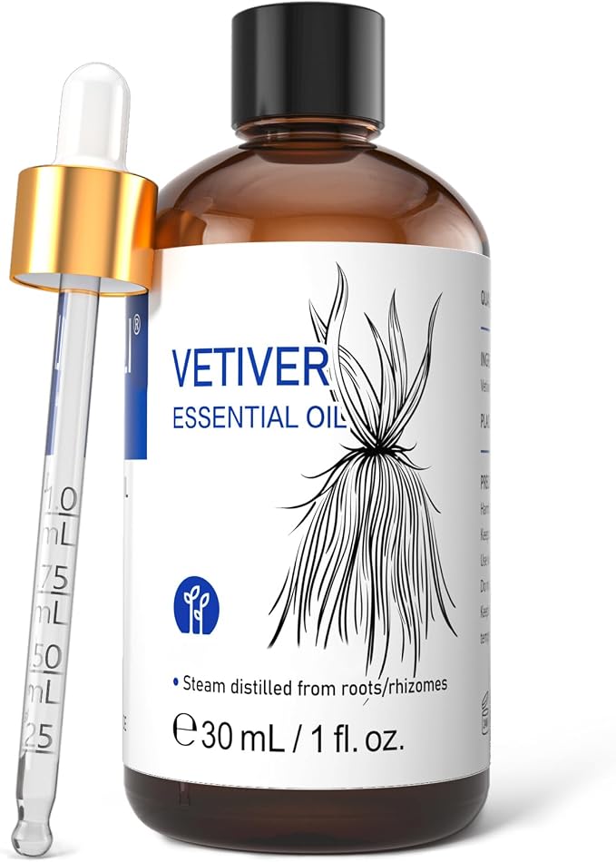 HIQILI 1 Fl Oz Vetiver Essential Oil, for Skin, Candle Making - 30ml | Suitable for Aromatherapy, Candle & Soap Making Scent, SPA, Add to Shampoo, Lip Balm - 30mL / 1 fl oz