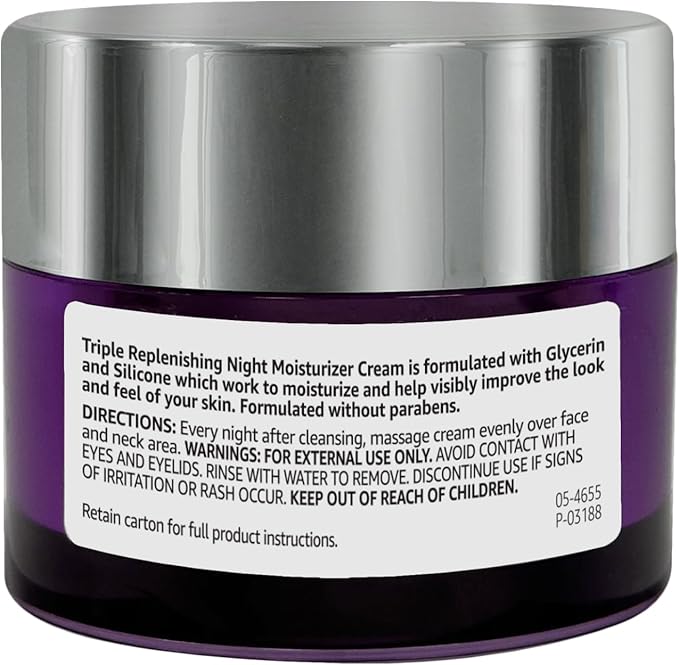Amazon Basics Triple Replenishing Moisturizer Night Cream with Vitamin C, Glycerin, Shea Butter, 1.7 Ounces, 1-Pack