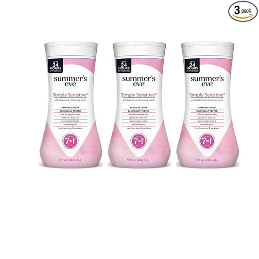 Summers Eve Cleansing Wash, for Sensitive Skin, Simply Sensitive 9 Oz (Pack of 3)