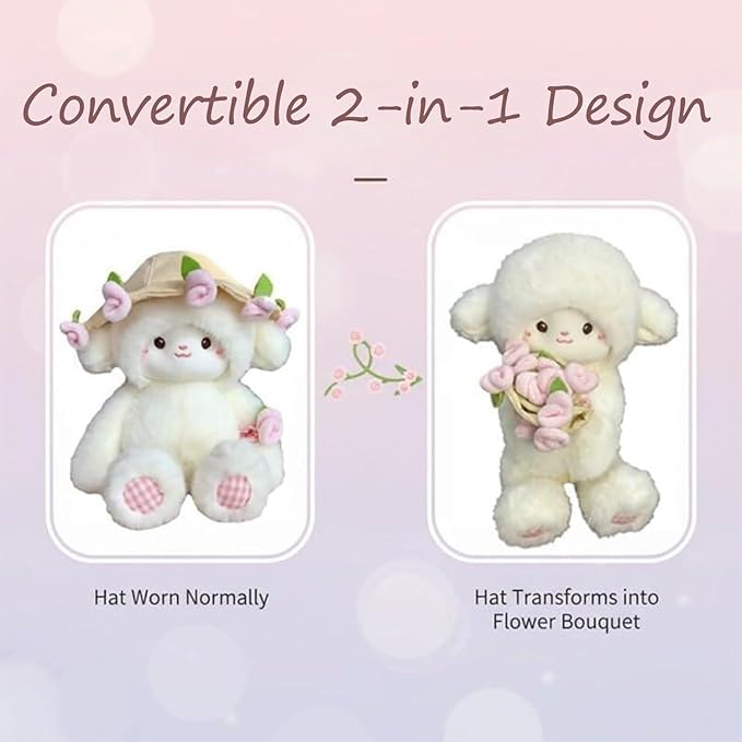 Baby Sheep Bouquet Rose Bouquet Plush Toy, Baby Sheep Bouquet Plush - 2-in-1 Convertible Gift with Detachable Floral Hood, Perfect for Valentine's Day & Birthdays