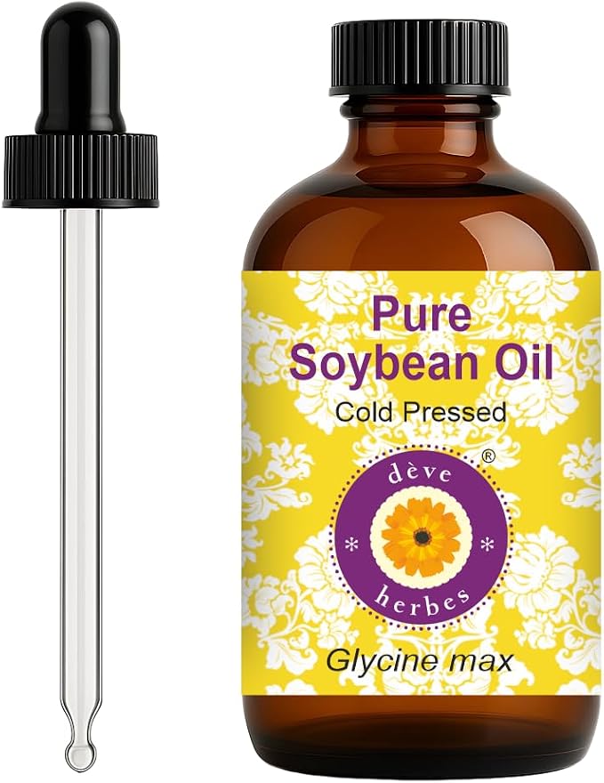 dève herbes Soybean Oil (Glycine max) with Glass Dropper | Cold Pressed | Pure | Natural | Undiluted | For Diluting Essential oils | For Skin & Massage | Non-Sticky| Lightweight| Unisex | 120ml (4 oz)