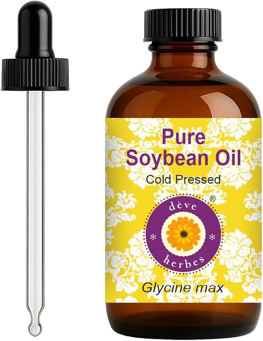 dève herbes Soybean Oil (Glycine max) with Glass Dropper | Cold Pressed | Pure | Natural | Undiluted | For Diluting Essential oils | For Skin & Massage | Non-Sticky| Lightweight| Unisex | 120ml (4 oz)