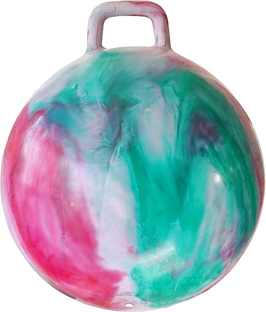 AppleRound Hippity Hoppity Hopball with Pump – Bouncy Exercise Ball with Handle for Teens & Adults, 28 Inch / 70 cm for Ages 13+, Cloud Colors (Red & Green)
