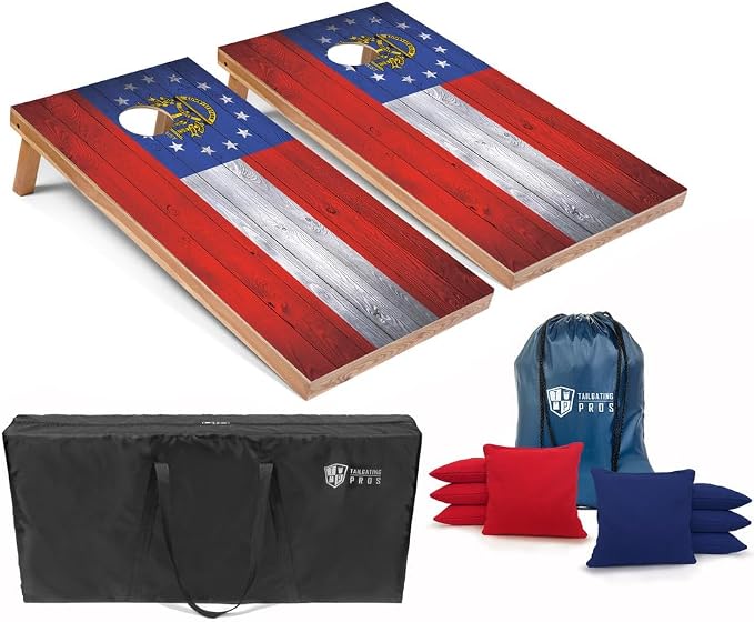 Tailgating Pros Regulation Cornhole Boards Flag Set - Includes 8 Bean Bags, Carrying Cases, and 4'x2' Corn Hole Toss Game