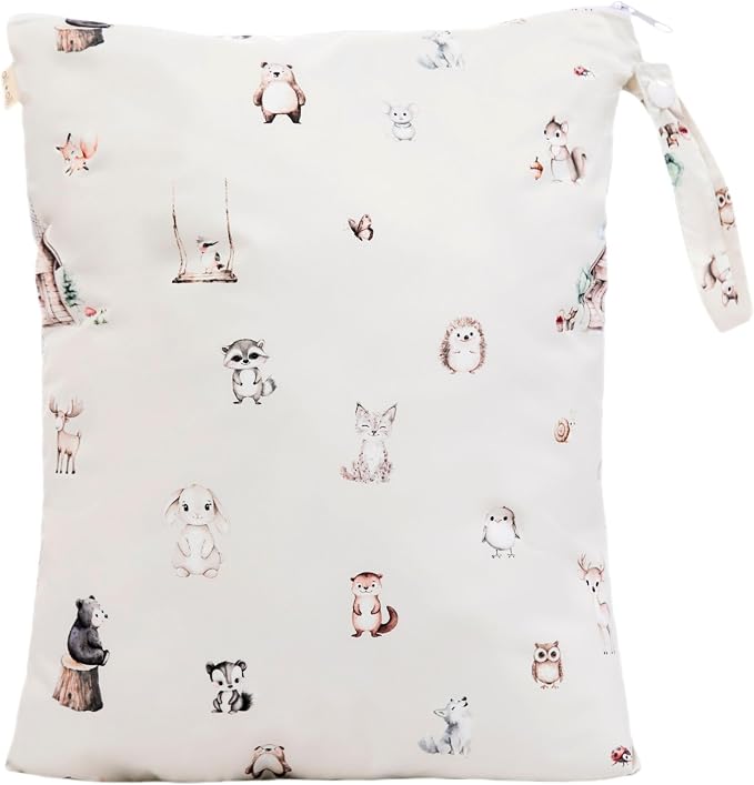 Ali+Oli Water Resistant Dual-Compartment Wet-Dry Bag for Travel, Hook to Stroller, Daycare, Diapers, Diaper Bag, Clutch Bag,15x12 inches (Woodlands)