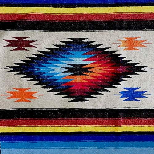 Open Road Goods Aztec Navajo Style Blanket, Throw, or Yoga Bolster - Handwoven Mexican Diamond Blanket (Multi Tan)