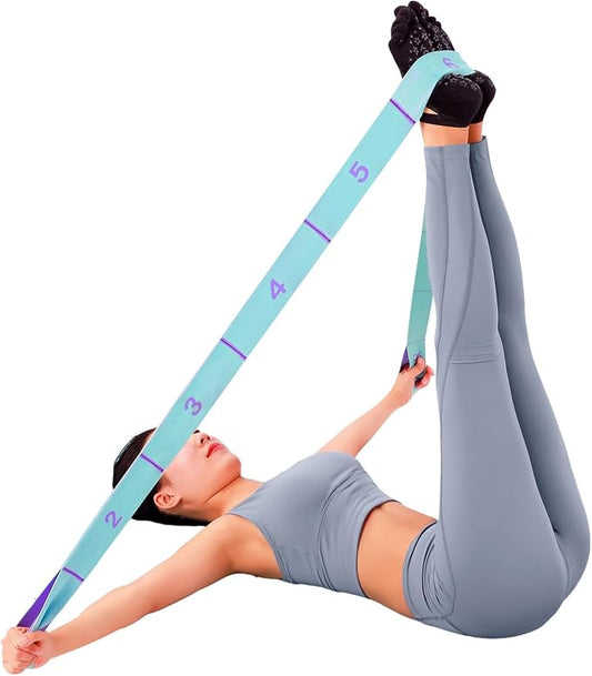 Elastic Stretching Strap with 11 Loops, Adjustable Stretch Band for Adults - Flexibility Straps for Yoga, Pilates, Dance - Non-Slip Fabric Resistance Band for Home Workout, Physical Therapy