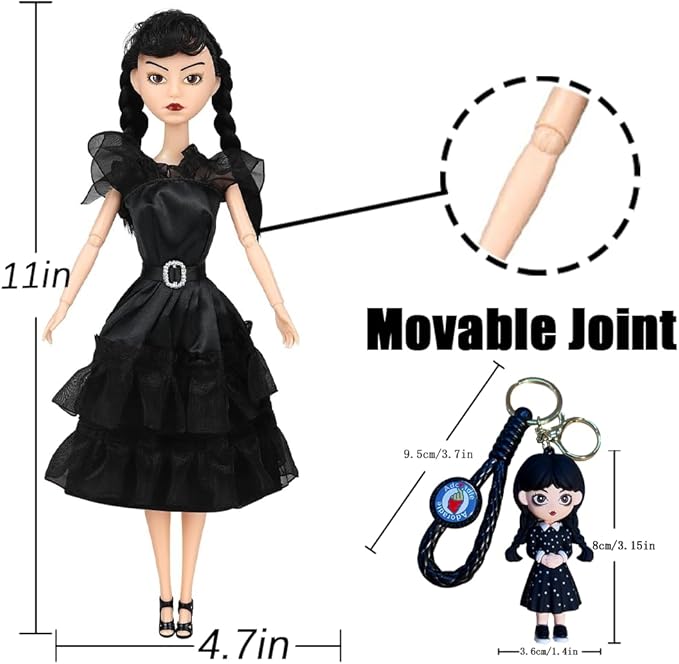 Dumwick 11.5'' Adams Doll with Gift Box, High Heels, Black Dress, and Hair, Perfect Christmas and Birthdays Toy Gift for Girls & Fans(A3)