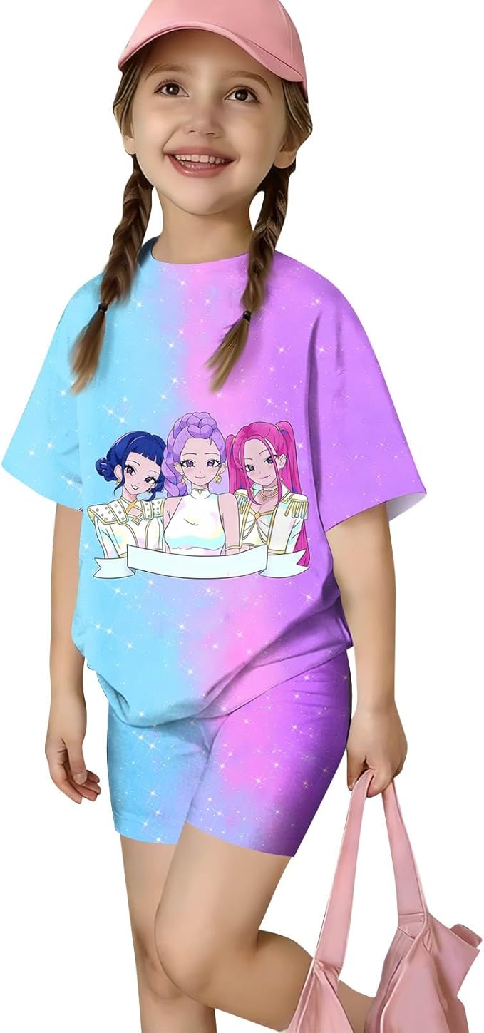 K-POP DEM0N Hunters Outfits for Girls, 2 Piece T-Shirts and Apparel Sets Birthday Gift