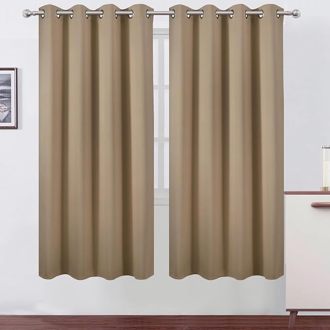 LEMOMO Blackout Curtains 66 x 72 Inch Long Natural Curtains Set of 2 Panels Room Darkening Curtains for Bedroom and Living Room