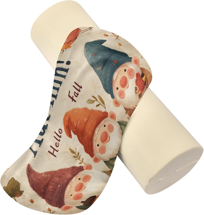 Fall Gnomes Pumpkin Maple Leaves Neck Roll Pillow Bolster Round Health Memory Foam Long Cervical Cylinder Pillows with Removable Washable Cover for Body Bed Legs Back Yoga