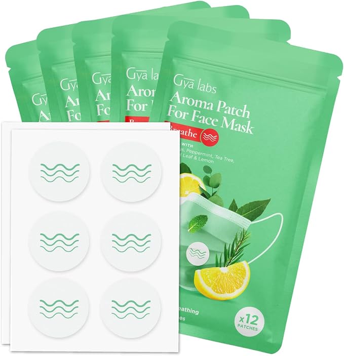 Combo Pack & Breathe Stickers Set for Masks - Natural Essential Oil Aromatherapy Stickers to Refresh Breath for Facial Masks & Pillows, 10 Packs-120 Patches - Gya Labs