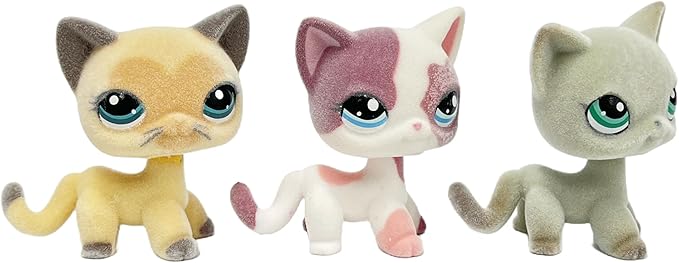 3pcs/Set Custom Flocked Pet Shop Toys Short Hair Cat Kitten Collie Great Dane Cocker Spaniel Dachshund Puppy Dog OOAK Compatible with LPS (#3573 and 2291 and 391)