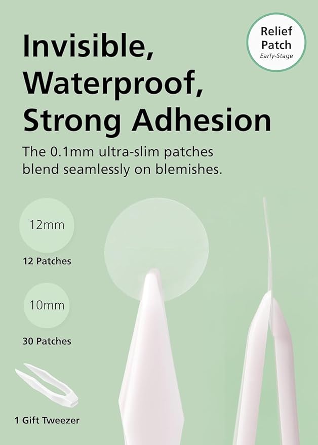 DWEasyDerm EasyDerm Relief Invisible Patch 10 Packs (420 Patches) | 10,000 ppm Tea Tree Oil, Ultra-Slim 0.1mm, Waterproof Pimple Patch, Clear Acne Spot Treatment for Everyday Use
