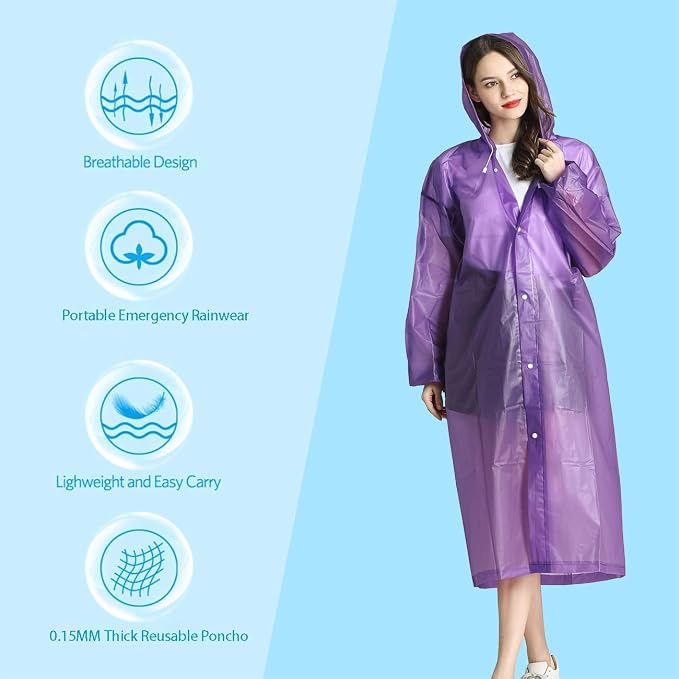 HLKZONE Raincoat, 2 Pack Rain Ponchos for Adults Travel Rain Jacket Packable Rain Coats for Women with Drawstring Hood