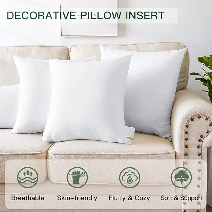 OTOSTAR Pack of 12 Throw Pillow Inserts, 18 x 18 Square Cushion Inner Soft Fluffy Plump Stuffer Cushion Pads White Decorative Pillow Inserts