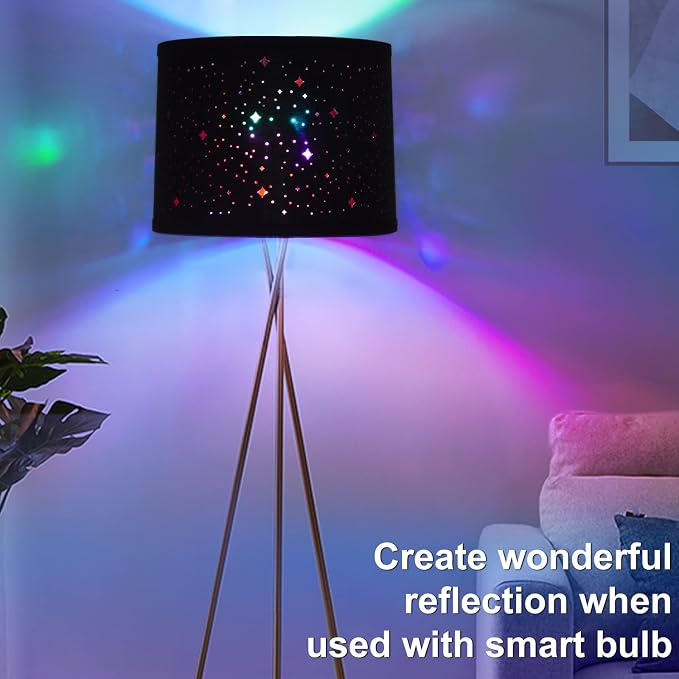 Black Drum Lampshades Set of 2 with Sky Stars Design, 11.6" x 12.6" x 9.8" | Fabric Lamp Shades for Table Lamps, Floor Lamps, Modern Lampshade for Bedroom, Spider, Harp Holders Included, Easy Assembly