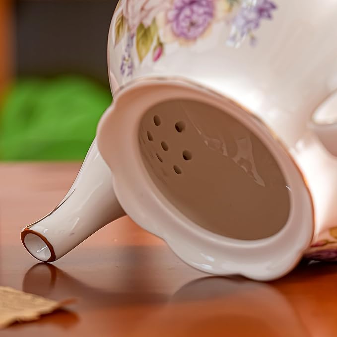 Agyiuns Flower Ceramic Teapot,22oz Porcelain Tea pot for Tea Coffee Milk for Office Home Men Women as Gift (Rose)