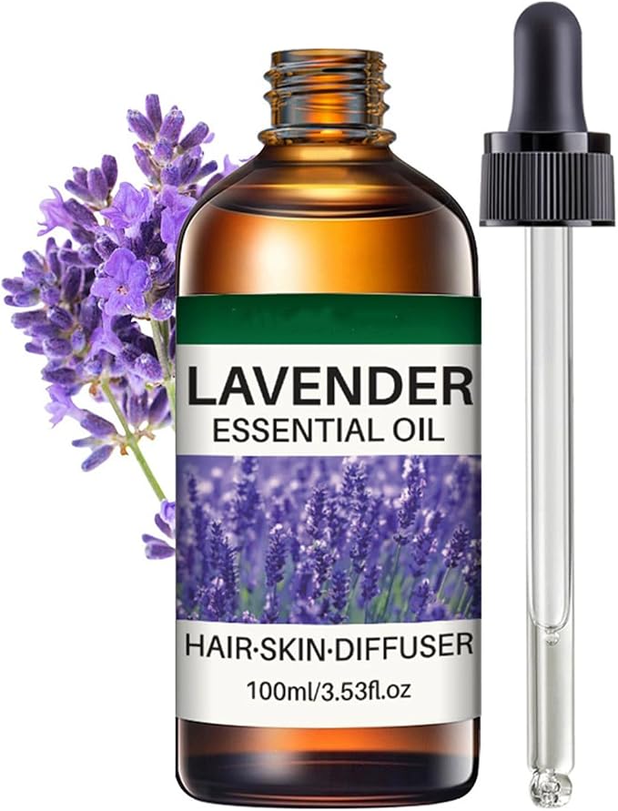 Lavender Essential Oils, Natural Lavender Oil with Dropper for Diffuser, Hair Care, Face, Skin Care, Aromatherapy, Scalp and Body Massage, Soap and Candle Making, Long Lasting Scents,Easy Use 3.53oz