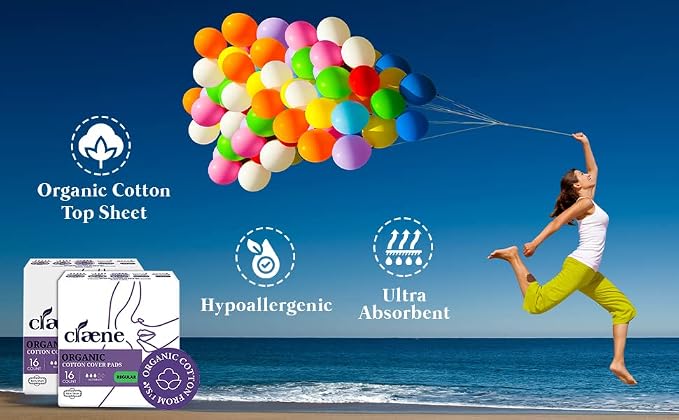 Claene Organic Cotton Cover, Cruelty-Free, Menstrual Overnight Sanitary Pads for Women, Unscented, Breathable, Vegan, Organic Pads, Natural Sanitary Napkins with Wings (Regular, 32 Count)