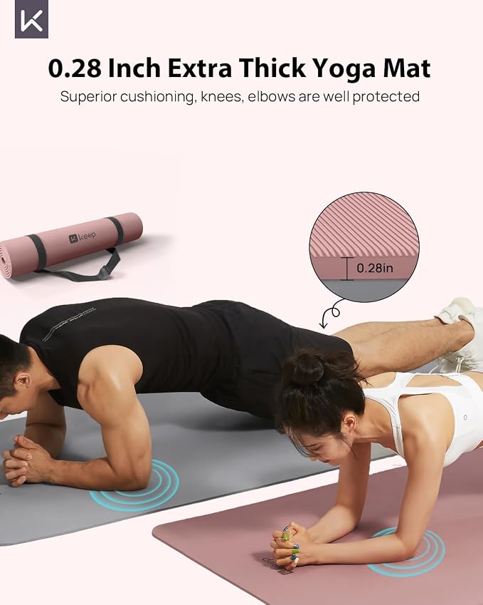 KEEP Extra Wide Yoga Mat, 7mm Thick 72" x 32" Exercise Mat | 7mm thick Extra wide yoga mat with carry strap for home workout, yoga, exercise and Pilates