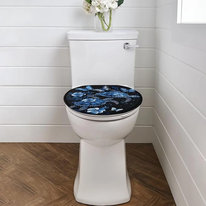 Sea Turtle Toilet Tank Dust Cover for Bathroom Blue Sea Turtle Toilet Seat Cushion Cover with Elastic Band Oval Toilet Seat Cover Soft Bathroom Replacement Machine Washable Easy to Clean