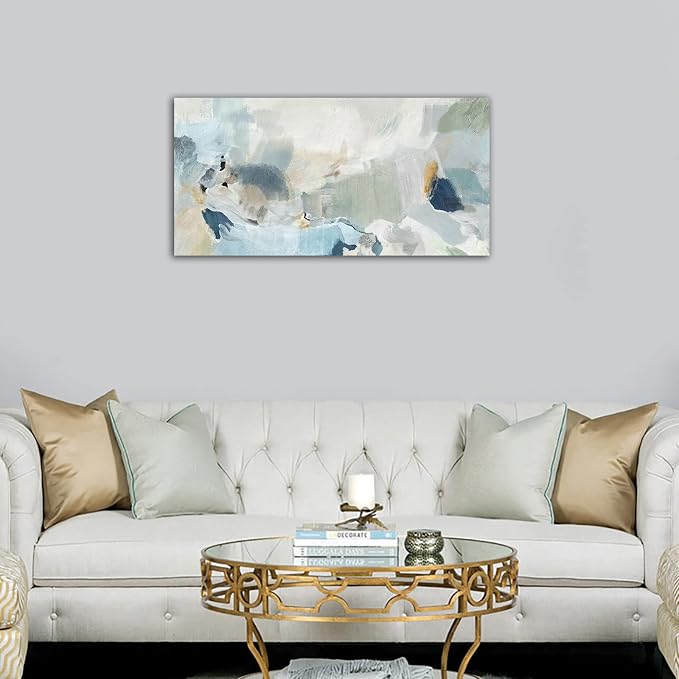 Abstract Canvas Wall Art Contemporary Teal Abstract Pictures Painting Modern Bluish Green Canvas Prints Turquoise Artwork Wall Decor for Living Room Bedroom Home Office Wall Decoration 20x40in