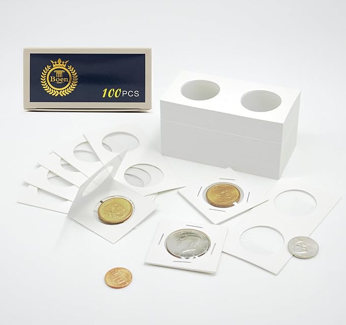 Boen 300Pcs 33mm/(1.3 Inch) Coin Holders for Colletors The Coin Collection Supplies Coin Cardboard Coin Flips for Coin Collection
