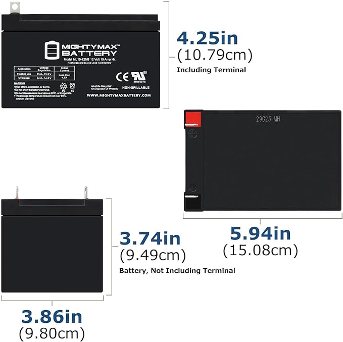 Mighty Max Battery ML15-12NB 12V 15AH Replacement Battery Compatible with Little Tikes H2 Toy Car - 6 Pack
