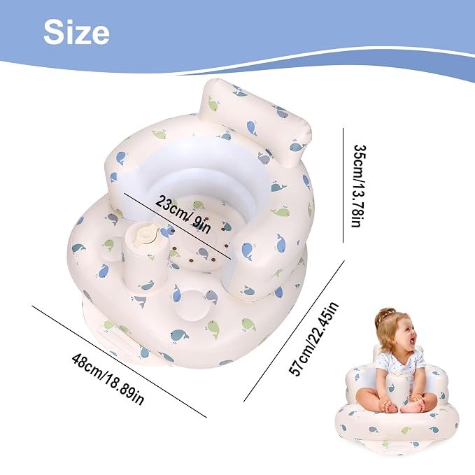 AirSwim Inflatable Baby Chair, Inflatable Baby Seat for Babies 3 Months and Up, Summer Blow Up Chair with Built in Air Pump, Bumbo Seat for Learning to Sit, Palying, Camping, Whale