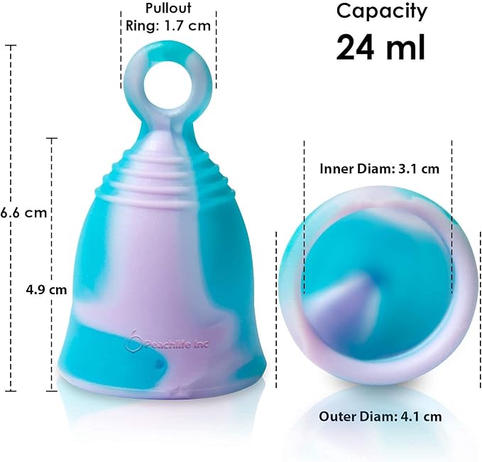 Peachlife Mini Ring Menstrual Cup – Small, Medium Firm | Easy Removal with Loop Pull Stem | Reusable Silicone Peachcup | Up to 10 Years of Leak-Proof Period Protection