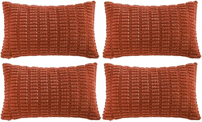 Fancy Homi 4 Packs Decorative Throw Pillow Covers for Living Room Couch Bed, Modern Farmhouse Boho Home Décor Accent Cushion Case, 20" x 12", Burnt Orange