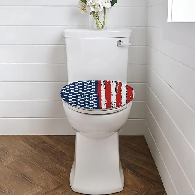 American Flag Toilet Seat Covers for Bathroom Patriotic Decorations Bathroom Dust Cover Replacement 4th of July Toilet Seat Cushion Cover with Elastic Bottom