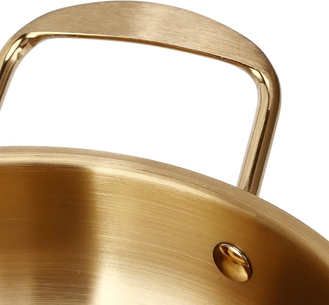 Gold Korean Ramen Pot, Stainless Steel Noodle Pot, Portable Kitchen Cooking Pot for Soup, Noodle, Pasta (Inner diameter 22cm)
