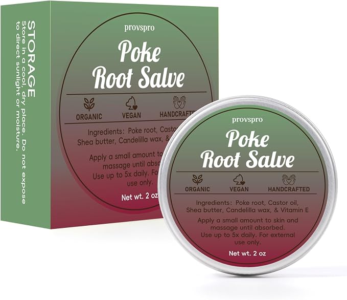 Castor Oil & Poke Root Herbal Salve, Vegan Lymphatic Support Massage Balm for Breast Care, Joint Massage, Neck, Underarms & Deep Tissue Comfort, Natural Moisturizing Body Ointment, 2oz
