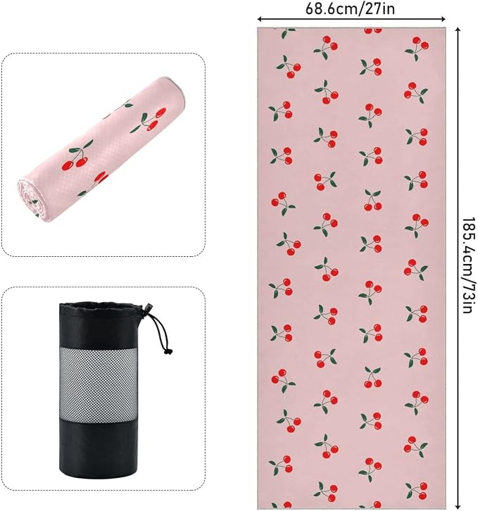 Cherry Fruit Yoga Mat Towel Non Slip Soft Sweat Absorbent Hot Yoga Mat Towel, for Hot Yoga, Pilates and Workout-73 x 27 Inch