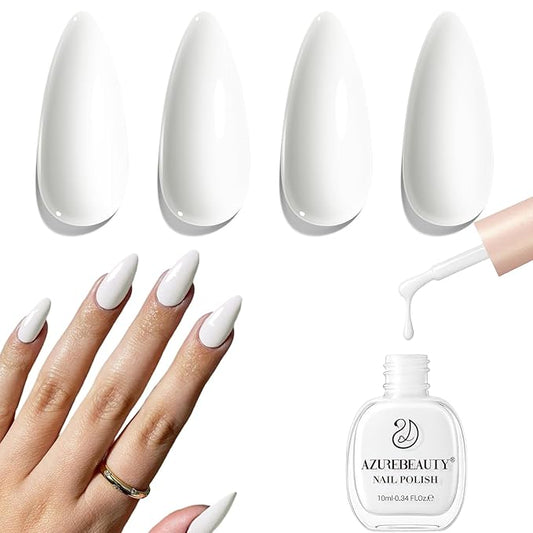 AZUREBEAUTY Warm White Nail Polish – Quick Dry, Long-Lasting, Natural Glossy Finish for DIY Manicure & Nail Art, Salon Quality, 10ml for Women