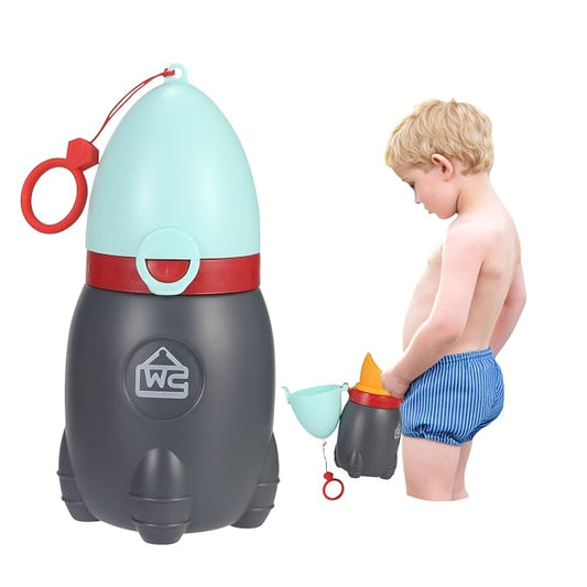 Portable Urinal for Kids Rocket Pee Cup for Kids Small Emergency Toilet Travel Urinal for Toddlers Boys Girls 12.5 OZ Pee Bottle for Kids Child Camping Car Travel Potty Training Baby Urinal Blue