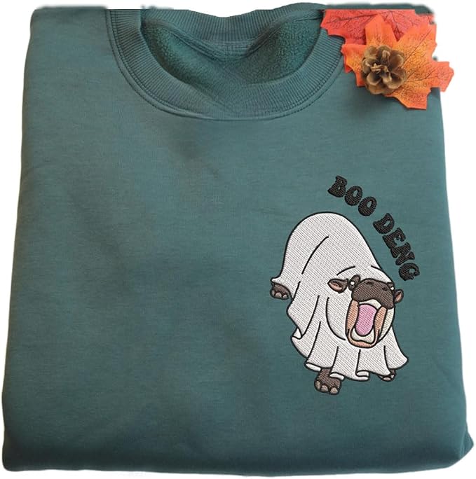YOUNG GREEN Moo Deng Embroidered Sweatshirt Moo Deng Bouncy Pig Shirt Cute Baby Hippo Sweatshirt Gift For Moo Deng Lovers