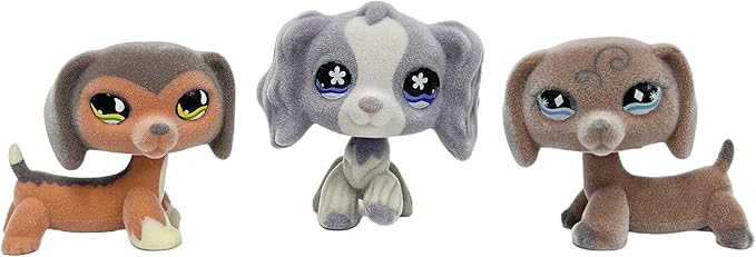 3pcs/Set Custom Flocked Pet Shop Toys Short Hair Cat Kitten Collie Great Dane Cocker Spaniel Dachshund Puppy Dog OOAK Compatible with LPS (#675 and 672 and 640)